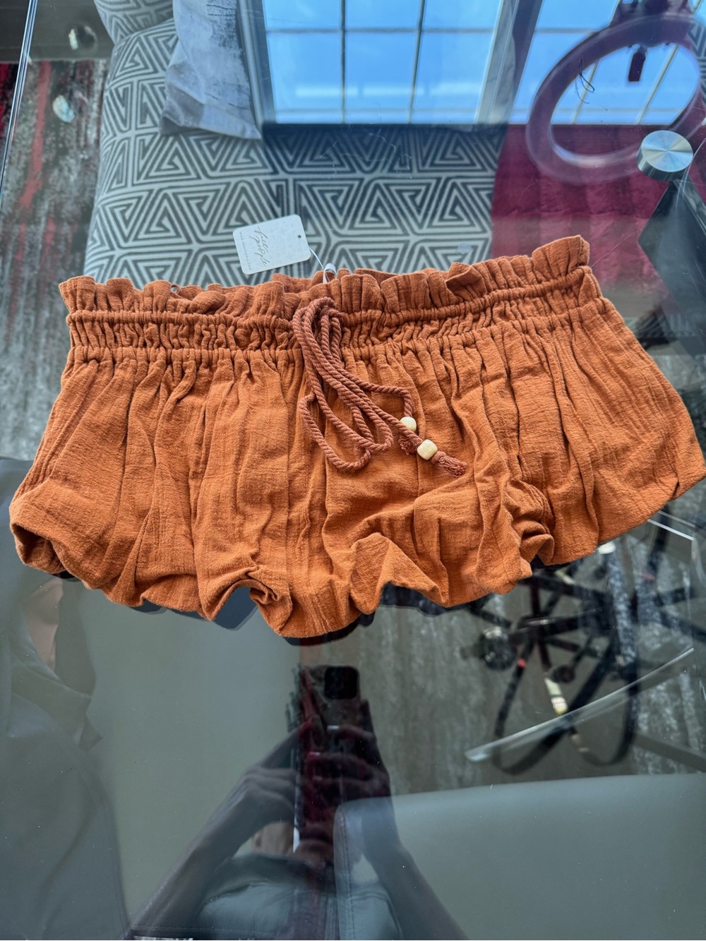 Free People Bubble Linen Crop Top in Terracotta